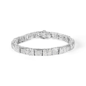 10K White Gold Round and Baguette Cut Diamond Bracelet (2.00 cttw, H-I Color,